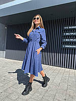 Вельветовое платье женское миди размер джинс/синее S-M, L-XL