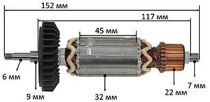 Якір болгарки Makita 9555NB / 9553NB (152*32 різьблення 6мм) PRO аналог 515619-7, фото 3