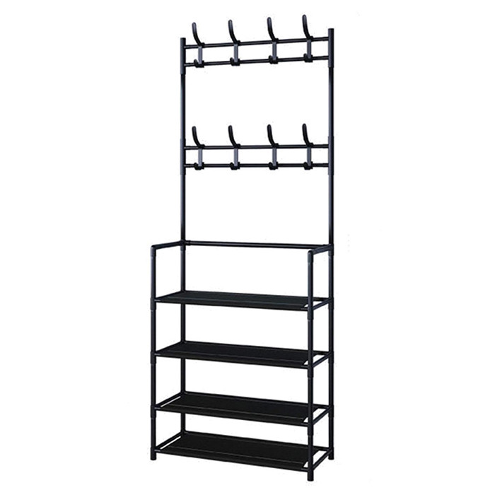 Вішалка для одягу в передпокій з полицями для взуття Simple floor clothes rack 145х60х28 см чорна