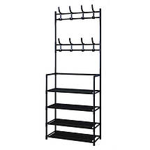 Вішалка для одягу в передпокій з полицями для взуття Simple floor clothes rack 145х78х28 см чорна, фото 2
