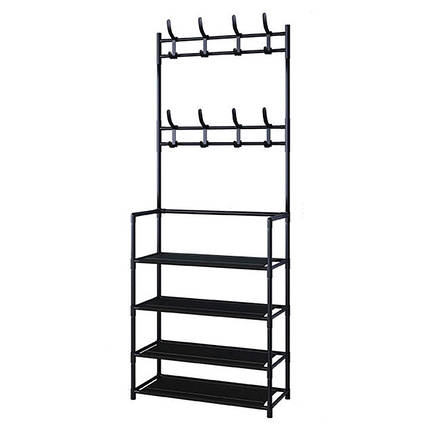 Вішалка для одягу в передпокій з полицями для взуття Simple floor clothes rack 145х60х28 см чорна, фото 1