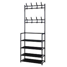 Вішалка для одягу в передпокій з полицями для взуття Simple floor clothes rack 145х60х28 см чорна