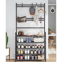 Вішалка для одягу в передпокій з полицями для взуття Simple floor clothes rack 145х60х28 см чорна, фото 4