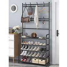 Вішалка для одягу в передпокій з полицями для взуття Simple floor clothes rack 145х60х28 см чорна, фото 5