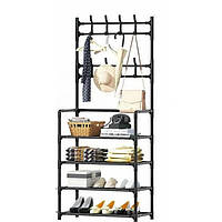 Вешалка для одежды в прихожую с полками для обуви Simple floor clothes rack 145х78х28 см черная