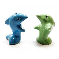 Солонка с перечницей "Дельфины" зелено голубые (7х7х4 см)-27899D