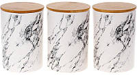Набор 3 банки Bona Merceyl Marble 650мл керамические с бамбуковыми крышками-BD-304-977