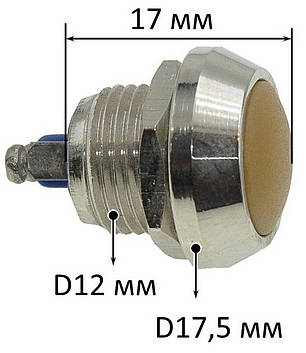 Кнопка антивандальная d17,5mm різьблення 12mm h17mm 2 контакти під гвинт, фото 3