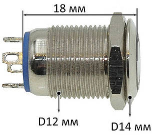 Кнопка антивандальная d14mm різьблення 12mm h18mm 4 контакти, фото 3