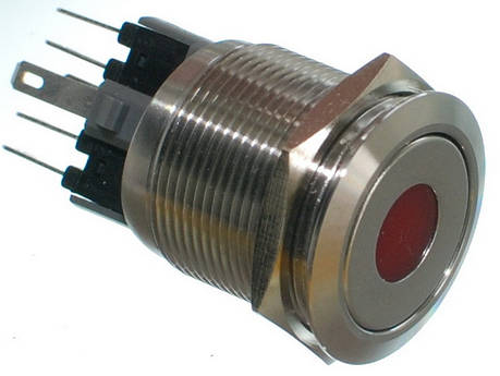 Кнопка антивандальная d25mm різьблення 22mm h32mm 6 контактів індикація, фото 1