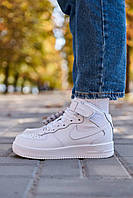 Женские стильные качественные демисезонные кроссовки белые Nike Air Force 1 Classic High White Premium, кожа