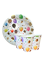 Набор праздничной посуды (10 тарелок, 10 стаканов) - "Воздушные шарики!"