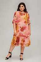 Яркое шифоновое женское платье с цветочным принтом, большие размеры