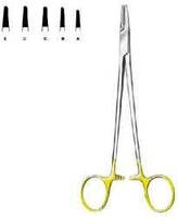 Иглодержатель ножницы, Ольсена-Гегара, ТВС вставка, мелкой нарезки Х-типа, ручки желтого цвета, 265 мм