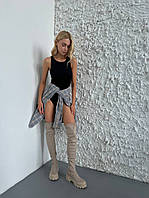 Чоботи-панчохи жіночі стрейч шкіра бежевого кольору на низькому ходу зимові хорошее качество Размер 39