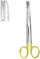 Ножницы Мэйо, вертикально-изогнутые, ТВС вставка, ручки желтого цвета, плоские лезвия, 140 мм.