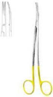 Ножницы с двойным изгибом Метценбаума-Лахея, ТВС вставка, ручки желтого цвета, остроконечные, 185 мм.