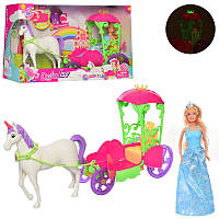 KM8423 Карета DEFA с лошадью, 52см, кукла 30 см, музыка, свет, батарейки таблетка, в коробке 53,5-32-15см