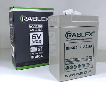 Акумуляторна батарея 6В 4,5Ач 70х47х100 Rablex RB 604  (20 шт/ящ)