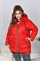 Красная короткая куртка с капюшоном на холодную осень, больших размеров от 50 до 64