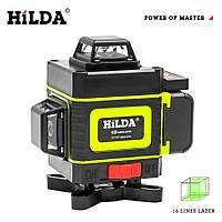Лазерный уровень нивелир HILDA 4D 16 линейный, с дисплеем, профессиональный, зеленый луч