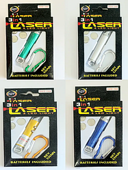 Брелок ліхтарик — лазер LASER з карабіном 3 в 1 арт 568