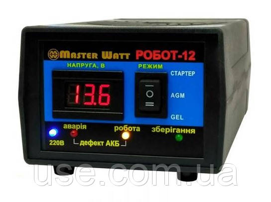 Інтелектуальний ЗП РОБОТ 12, 12.5А 1-200Ah, 12В, зарядний пристрій для акумулятора крокодили в комплекті