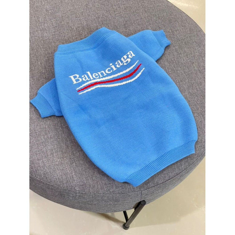 Брендовий светр для собак BALENCIAGA Хвиля біло-червона, блакитний