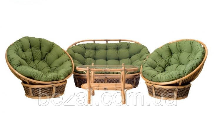 Комплект плетених меблів із натурального ротанга софа, 2 крісла та столик, фото 1
