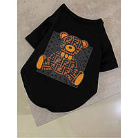 Брендовая футболка для собак с коричневым мишкой FENDI черная
