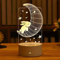 Акрилова светодиодная лампа для дома "Зайка на луне" / Детский ночник