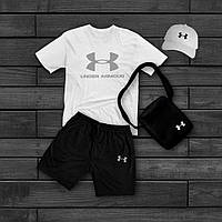 Комплект Under Armour Футболка біла +Шорти+Месенджер+ кепка біла