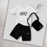 Комплект Nike рефлектив Футболка белая+шорты+Мессенджер + кепка белая