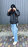Косуха авіатор чорна жіноча оверсайз фактура «квадрат», фото 2