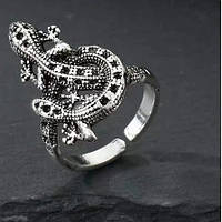 Крутое серебристое кольцо ящерицы, змеи, безразмерное, 5241