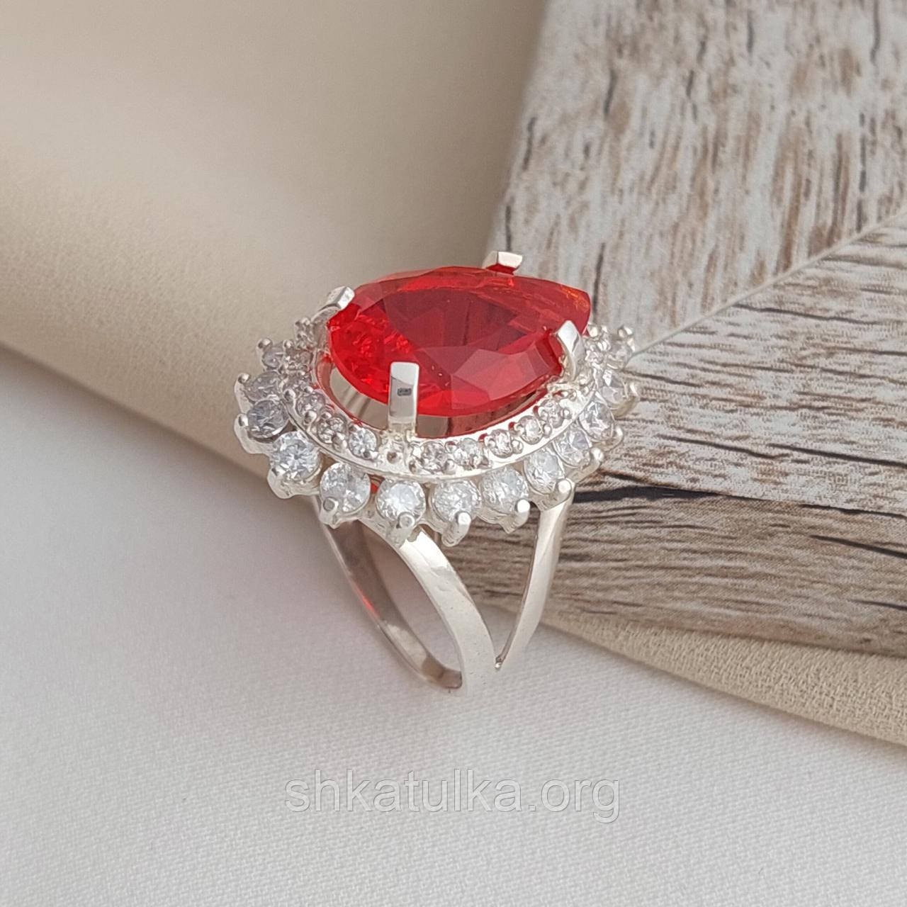Кольцо серебряное с крупным каплевидным красным рубеллитом и белыми цирконами - фото 3 - id-p714605746