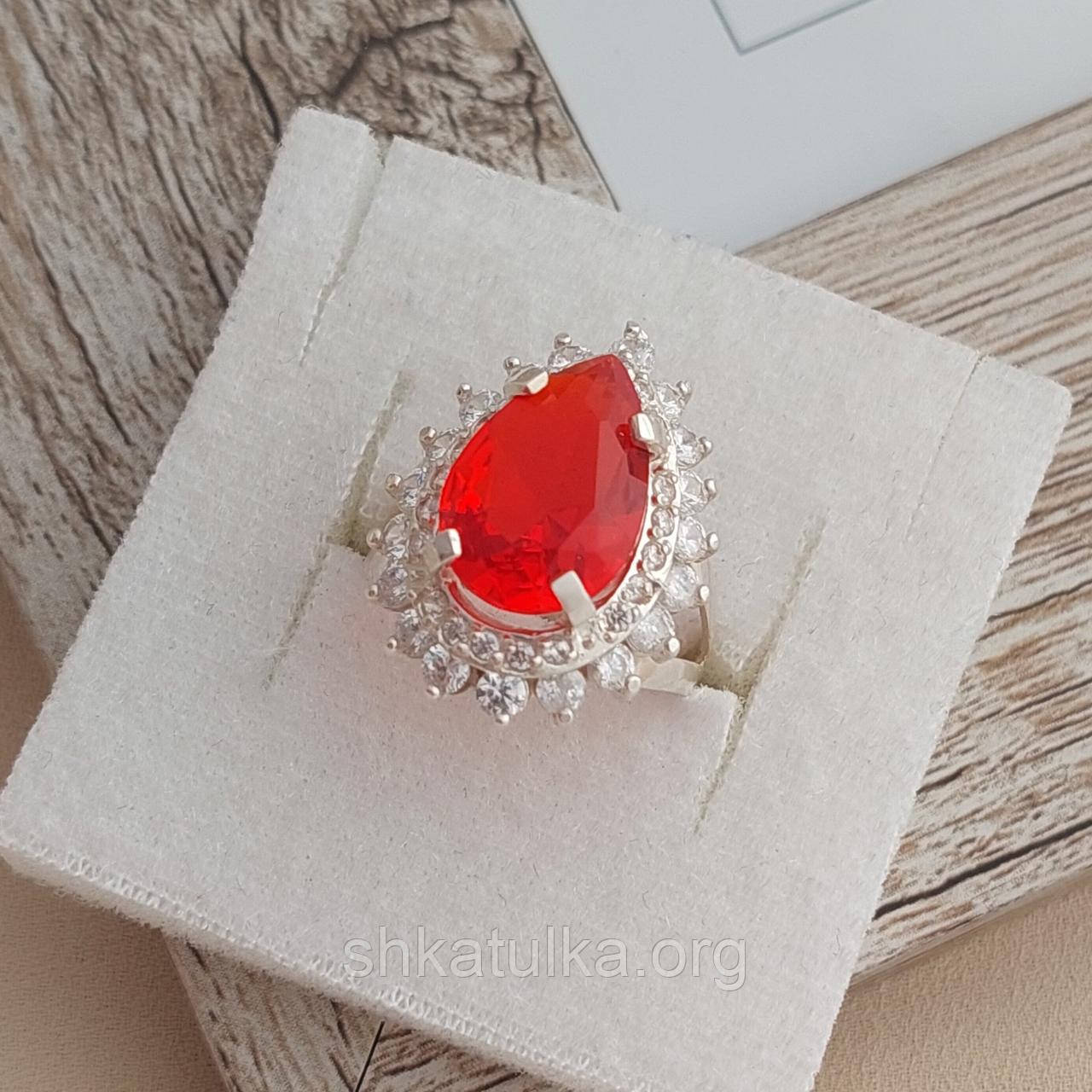 Кольцо серебряное с крупным каплевидным красным рубеллитом и белыми цирконами - фото 4 - id-p714605746