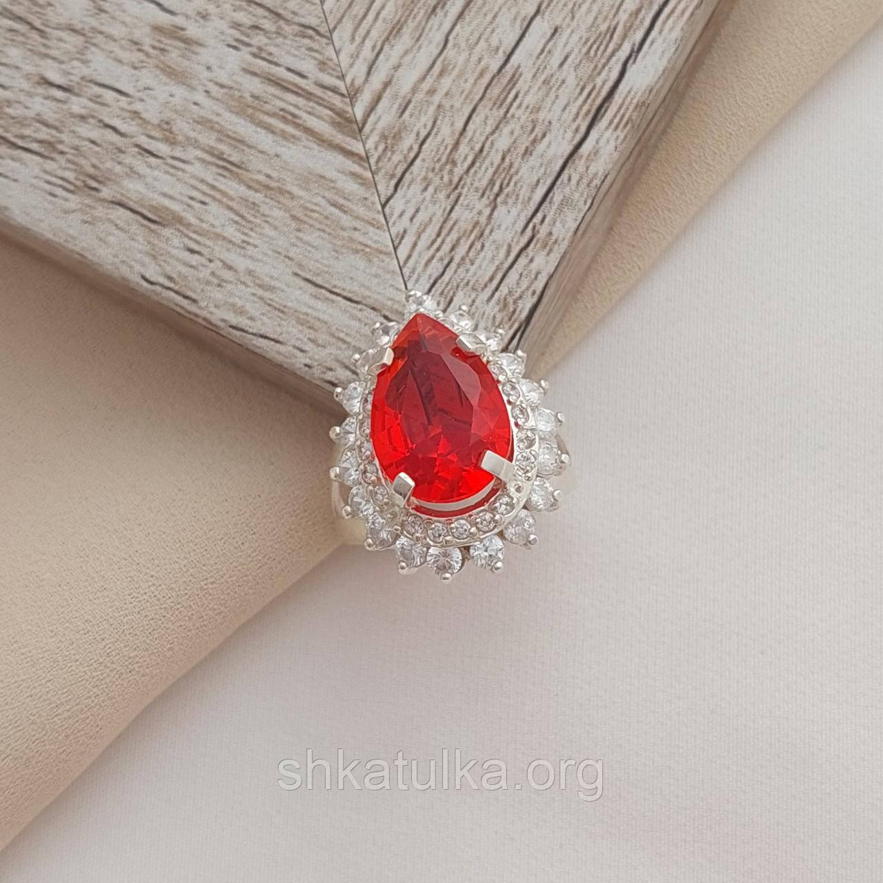 Кольцо серебряное с крупным каплевидным красным рубеллитом и белыми цирконами - фото 6 - id-p714605746