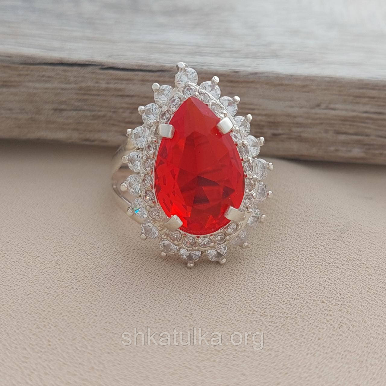 Кольцо серебряное с крупным каплевидным красным рубеллитом и белыми цирконами - фото 2 - id-p714605746