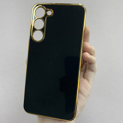 Чохол для Samsung Galaxy S23 Plus глянцевий із золотою окантовкою чохол на самсунг с23 плюс чорний h7y, фото 1