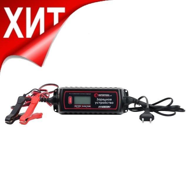 Зарядний пристрій 6/12 В, 0.8/3.8 А, 230 В, ІНТЕРТУЛ AT-3023 з LCD-дисплеєм (легкий і простий)