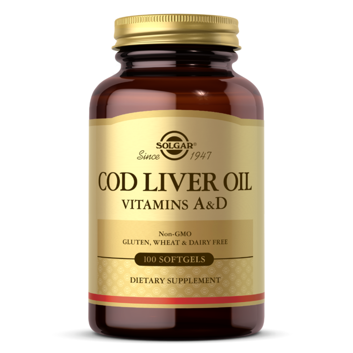 Риб'ячий жир з печінки тріски з вітамінами Solgar Cod Liver Oil Vitamins A & D 100 Softgels