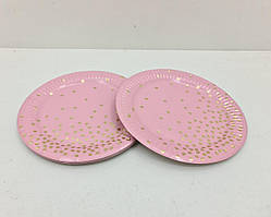Паперові Тарілки Святкові з малюнком Ø 18 см,10 шт"Конфеті на рожевому"(1 пач)Дитячі одноразові тарілки