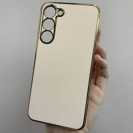 Чохол для Samsung Galaxy S23 Plus глянцевий із золотою окантовкою чохол на самсунг с23 люс пудровий h7y, фото 1