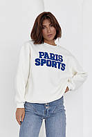Свитшот женский теплый на флисе с надписью Paris Sports, молочный