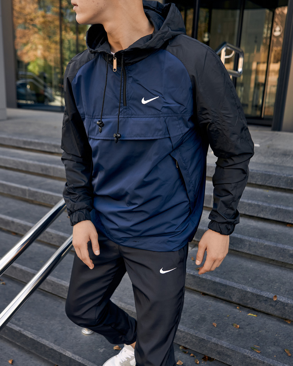 Комплект чоловічий куртка анорак штани Nike синій спортивний костюм плащівка весняний осінній літній найк