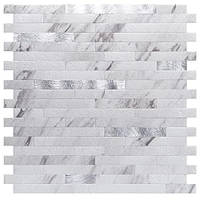 Мозайка 10 штук каменная плитка для фартука для кухни и ванной комнаты - Volakas White, украшенная серебристым