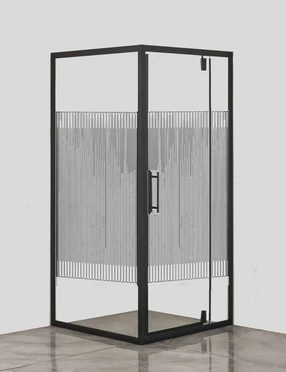 Душова кабіна 90*90*185 см квадратна без піддона, скло прозоре з візерунком 6 мм, чорний профіль