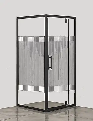 Душова кабіна 90*90*185 см квадратна без піддона, скло прозоре з візерунком 6 мм, чорний профіль, фото 1