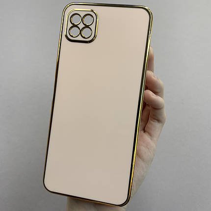 Чохол для Samsung Galaxy A22 5G глянцевий із золотою окантовкою чохол на телефон самсунг а22 5г пудровий h7y, фото 1